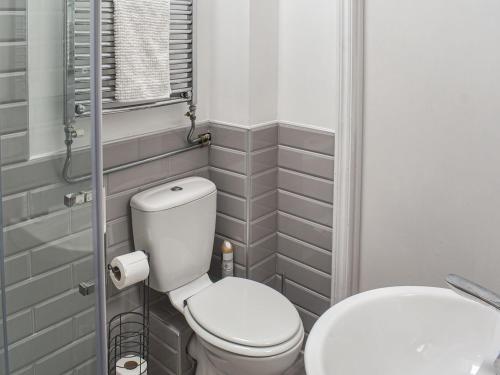 a small bathroom with a toilet and a sink at Shooters Cross Apartment in Cowes