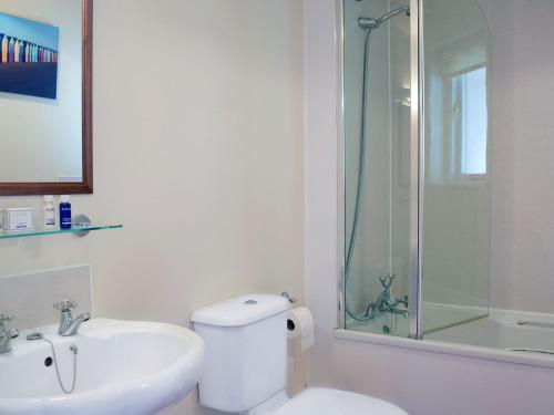 een badkamer met een toilet, een wastafel en een douche bij The Parlour - Uk6717 in Lydstep