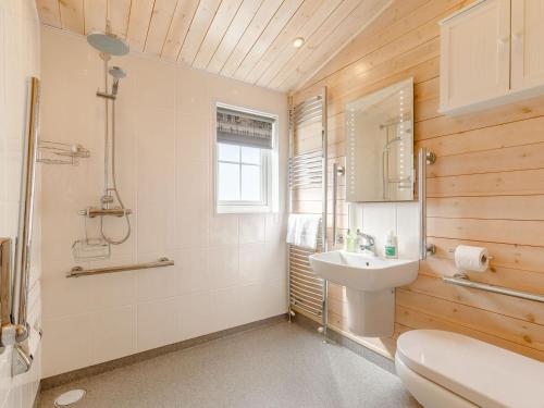 y baño con lavabo, aseo y espejo. en Chestnut Lodge, en Willington