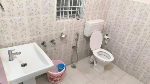 La salle de bains est pourvue de toilettes et d'un lavabo. dans l'établissement REMA HOMESTAY, à Itānagar