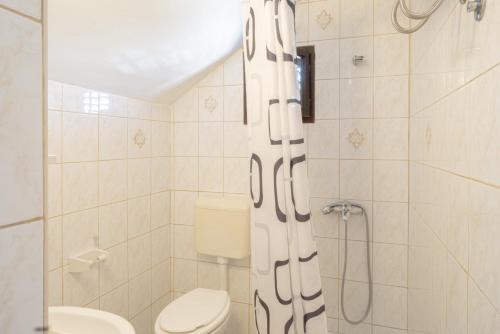 łazienka z toaletą i prysznicem w obiekcie Apartment and Room Bacic w mieście Metajna