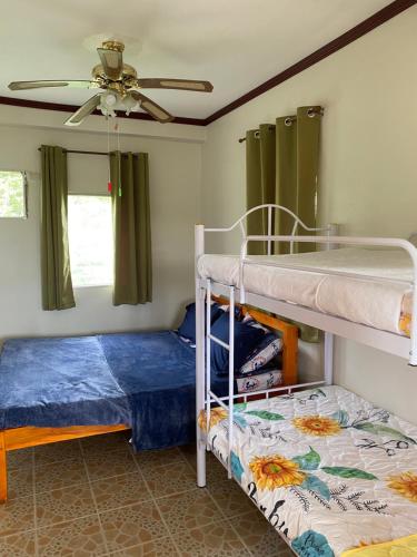 a bedroom with two bunk beds and a ceiling fan at Palanca Lodging Home in Candelaria