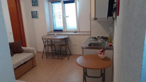 - une petite cuisine avec un canapé et un évier dans la chambre dans l'établissement Apartment Dijana, à Primošten