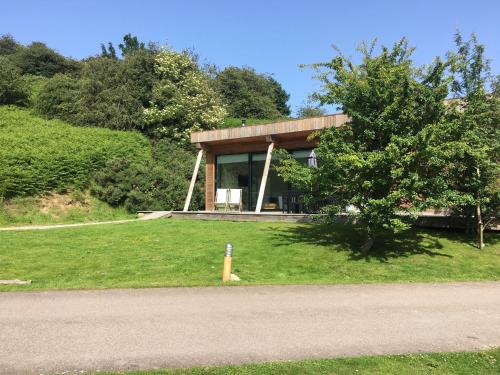 a house on the side of a grass field at Yorkshire Dales Lodge 1 by Together Travel - 3-Bed Ensuite Retreat in Richmond