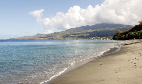 a beach with the ocean and mountains in the background at Imagine972 Martinique Bateau Hotel à Quai le Marin 3 Cabines 3 Salles de bains 6 pers maxi in Le Marin