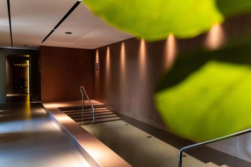 a staircase in a building with a green wall at Hotel Ariston in Paestum