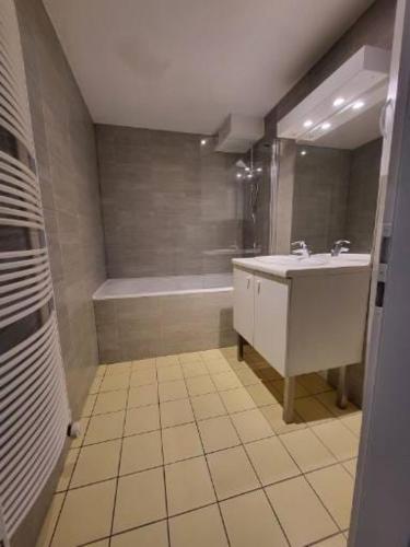une salle de bain avec un lavabo et une baignoire dans l'établissement NEW LOFT CENTRE VIEILLE VILLE, VUE PETITE VENISE Parking, Balcon 2 chambres, à Colmar