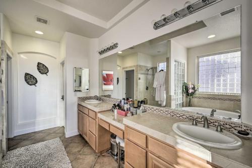a bathroom with two sinks and a large mirror at San Francisco Getaway with Luxury Amenities! in South San Francisco