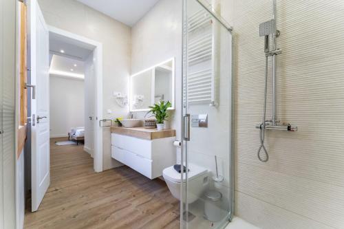 łazienka z prysznicem, toaletą i umywalką w obiekcie Premium Apartment La Latina w Madrycie