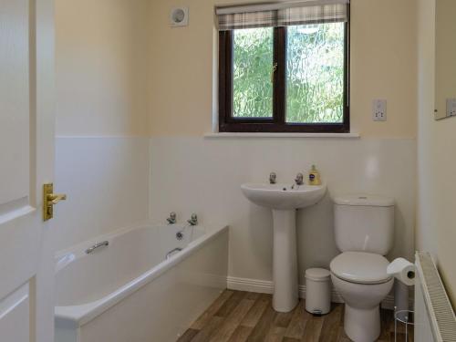 a bathroom with a toilet and a sink and a tub at Park Lane in Auldgirth