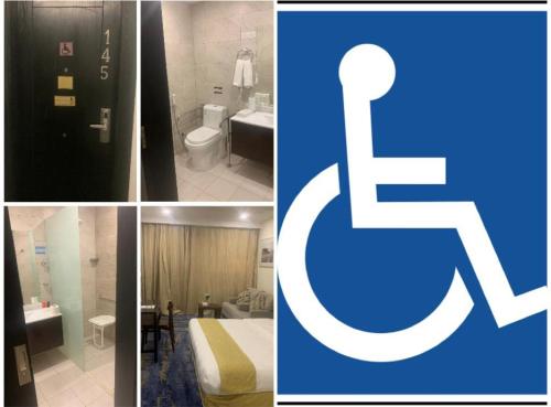 un collage de cuatro fotos de una habitación de hotel en Grand Lily Hotel Suites, en Al Hofuf