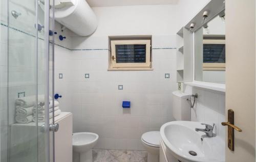 a bathroom with a sink and a toilet and a shower at Cozy Home In Postira With Kitchen in Postira