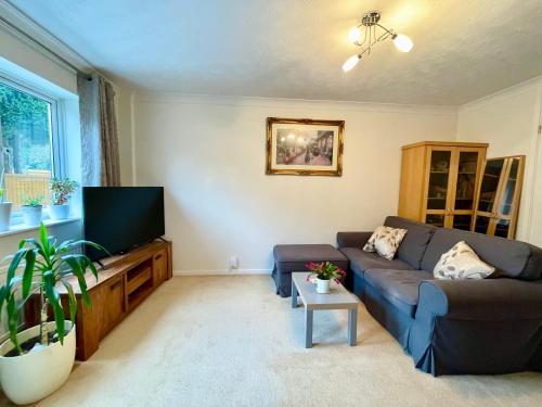 a living room with a couch and a flat screen tv at Double Room in Cosy Quiet Home - House Shared with One Professional in Bristol
