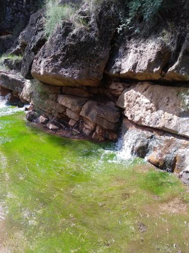 a stream of green water with rocks and grass at Acogedora y moderna casa en pueblo in Serra