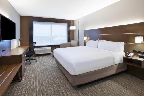 a hotel room with a large bed and a flat screen tv at Holiday Inn Express & Suites Okemos - University Area by IHG in Okemos