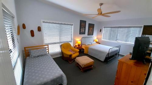 1 dormitorio con 1 cama, 1 cama y TV en Cherry Mango Guesthouse, en Apple Tree Creek