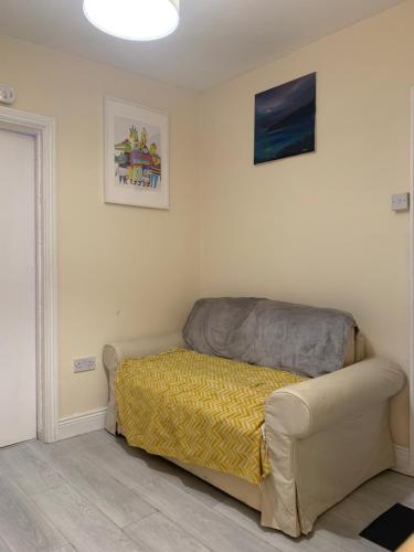 a bedroom with a bed and a couch at One Bedroom Apartment Dublin in Dublin