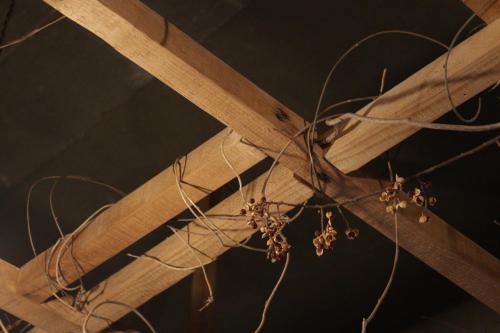 a wooden ceiling with a bunch of wires on it at MOUNTAinn Nagiso in Nagiso