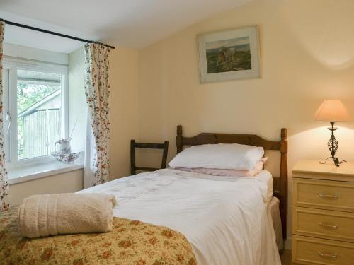 a bedroom with a bed and a window at Pant Y Mel in Brynteg