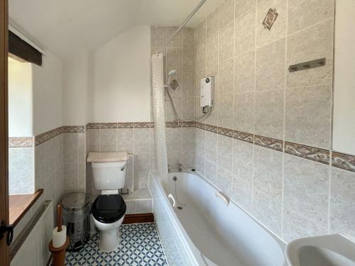 a bathroom with a tub and a toilet and a sink at Duvale Barn in Bampton