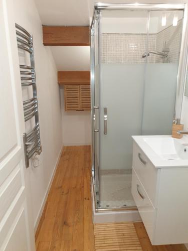 une salle de bain avec douche et lavabo dans l'établissement Gîte l'olivier, à Mézoargues