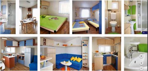 un collage de cuatro fotos de una habitación pequeña en Seaside Tkon Mobile Homes, en Tkon