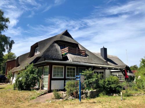 a house with a thatched roof at Haus 1795 Stieglitz in Wustrow