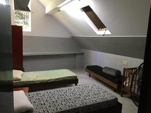 a attic room with two beds and a skylight at Zorzal 2 in Puerto Rico