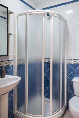 a bathroom with a shower with a toilet and a sink at Casa Marine in Lajita