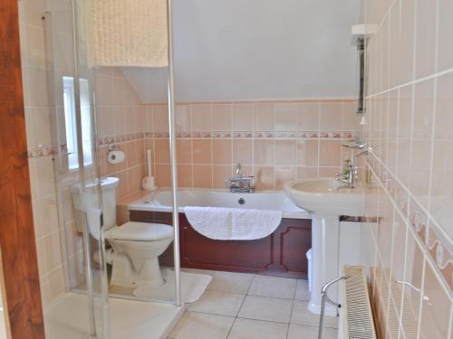 a bathroom with a toilet and a sink and a shower at Bannsvale Cottage - W43192 in St. Agnes