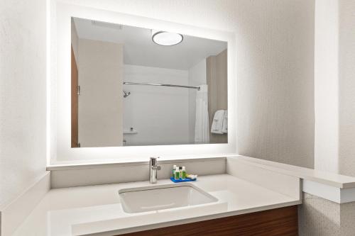 a bathroom with a sink and a mirror at Holiday Inn Express Hotel & Suites Willows by IHG in Willows