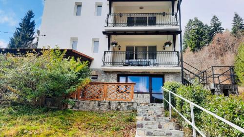a house with a staircase leading up to it at Iepurasul Sinaia in Sinaia