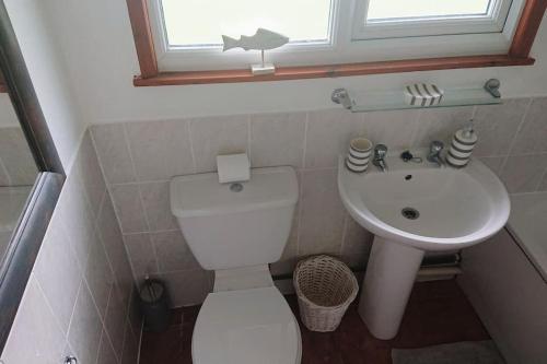 Bungalow 62,North Cornwall, St. Tudy في Saint Tudy: حمام صغير مع مرحاض ومغسلة