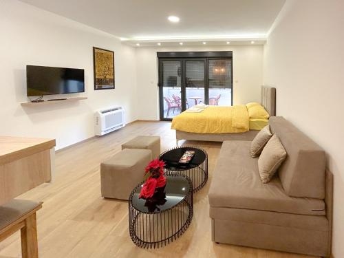 a living room with a couch and a table at LanaMarija Apartment in Trebinje