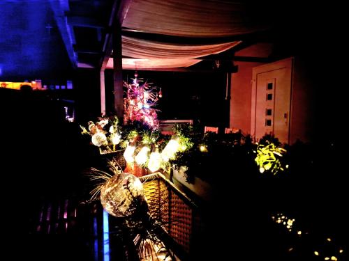 a night view of a building with a christmas tree at Lerchenhof in Friesach