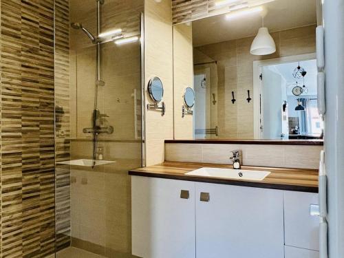 a bathroom with a sink and a shower at Appartement Cambo-les-Bains, 3 pièces, 4 personnes - FR-1-495-115 in Cambo-les-Bains