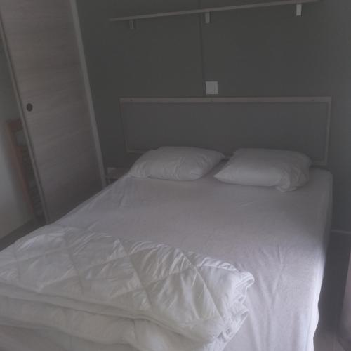 ein weißes Bett mit zwei Kissen darüber in der Unterkunft Domaine in Litteau
