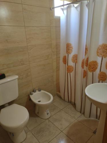 łazienka z toaletą i umywalką w obiekcie Alojamientos Rossi w mieście Malargüe