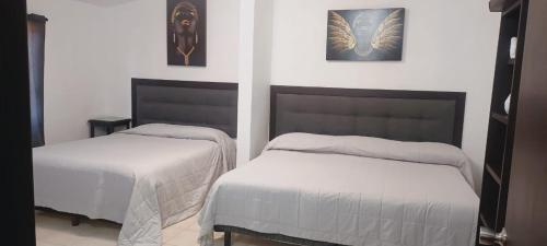 Katil atau katil-katil dalam bilik di Hotel Palmas Teotihuacán