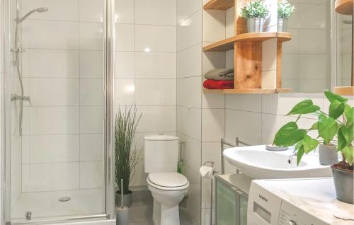 a bathroom with a toilet and a sink and a shower at Awesome Apartment In Molsheim With 1 Bedrooms And Wifi in Molsheim