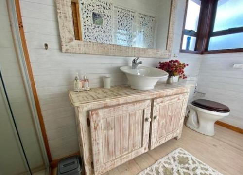 a bathroom with a sink and a toilet at Milkwood Cabin Getaway in Lake Marina