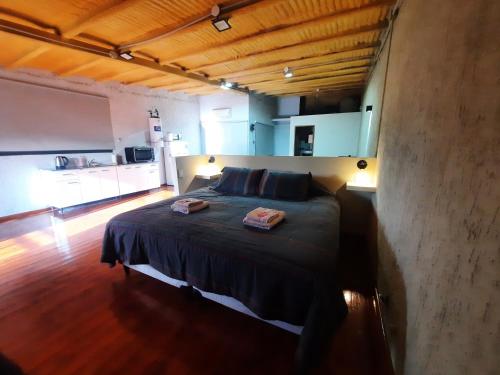 1 dormitorio con 1 cama con 2 toallas en CALUANABRU en Malargüe