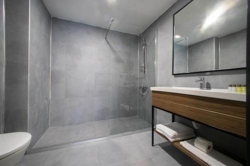 bagno con doccia, lavandino e servizi igienici di MAD INN HOTEL & SPA a Ankara