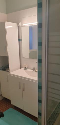 łazienka z umywalką i lustrem w obiekcie appartement 3 pièces w mieście Saint-Jean-de-Luz