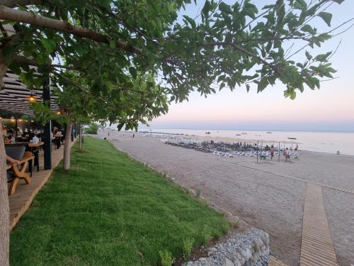 a view of the beach from a restaurant at Aysimi Villas in Kemer