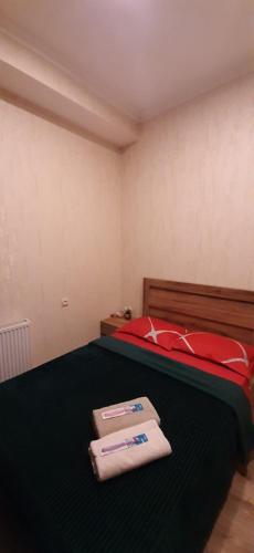 - une chambre avec un lit et 2 serviettes dans l'établissement Apartment in Tbilisi, à Tbilissi