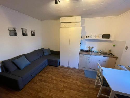 a living room with a couch and a kitchen at Kleines Apartment in Siegburg-Kaldauen in Siegburg