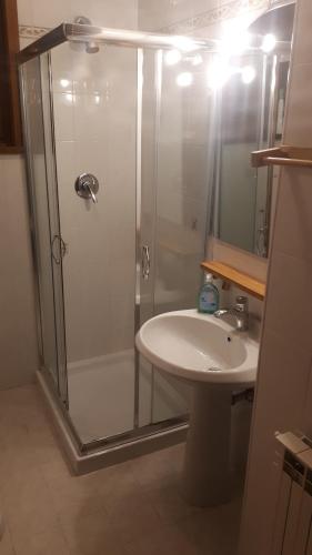 a bathroom with a shower and a sink at Grande appartamento I Faggi in Abetone