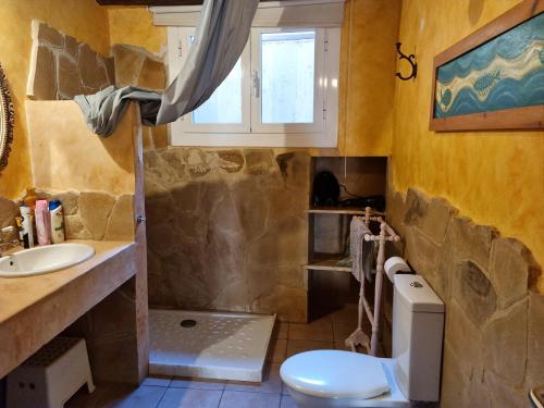 y baño con aseo y lavamanos. en CASA ANNA, en Miravet