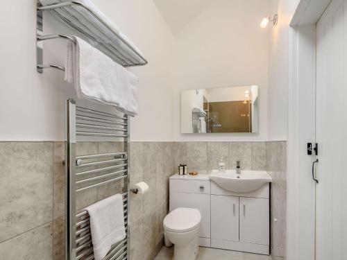 a bathroom with a toilet and a sink and a mirror at Uk39735 - Bay Cottage 2 in North Somercotes